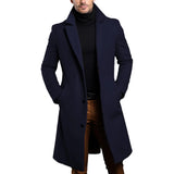 Ceekoo Atutumn Winter Long Warm Wool Trench Coat For Men Solid Color Single Breasted Luxury Wool Blends-Overcoat Tops Coats Clothing