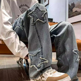 Ceekoo  New Fashion Stars Towel Embroidery Brown Men Jeans Pants Y2K Clothes Straight Hip Hop Cotton Trousers Pantalon Homme