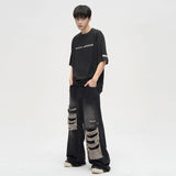 Ceekoo  -  baggy jeans Men's Ripped Black Jeans Harajuku Wide Leg Pants Denim Baggy Y2K Cargo Pants Streetwear Koean Style Clothes Gothic