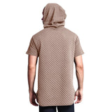 Ceekoo  -   New summer jacquard style small checkered short sleeve loose sports casual hooded hoodie men