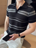 Ceekoo  New Summer Clothing Men's Luxury Knitted Jacquard Polo Shirt Casual Breathable Leisure V Neck Short Sleeve Knitwear B01