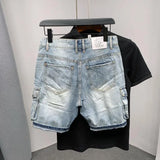 Ceekoo New Luxury Men's Shorts Korean Style Streetwear Short Jeans with Designer Large Pockets Cargo Casual Denim Shorts