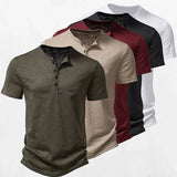 Ceekoo Summer High Quality Men Short Sleeve T Shirt for Men Henley Collar Polo Mens Casual Solid Color T Shirts US Size S-2XL