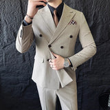 Ceekoo ( Blazer+Vest+Pants ) Groom Wedding Male Suit Luxury Brand Fashion Striped Men's Casual Business Office Double Breasted Suit