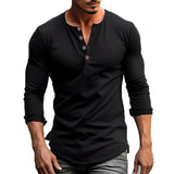 Ceekoo  T Shirt Men Long Sleeve New Fashion Solid Henley Neck T-shirts Spring Casual Cotton Button Cotton T Shirts Hip Hop Top Tees