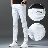 Ceekoo  Autumn New White Men's Jeans Straight Slim Solid Color Casual Denim Trousers Classic Male Brand Clothing Pants