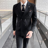 Ceekoo ( Blazer + Vest + Pants ) Fashion Striped Formal Business Double-breasted Men's Casual Suit Groom's Wedding Dress Party Tuxedo