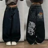 Ceekoo  -  Street Fashion Gothic Embroidered Jeans Men Women Harajuku Casual Loose Straight Wide Leg Pants Couples Punk Floor-Mopping Jeans