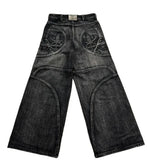 ceekoo American Retro Loose Jeans Y2K Embroidered Bat Pattern High Waisted Wide Leg Pants Denim Trousers Ins Street Wear