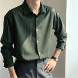 Ceekoo  -  New Spring and Autumn High Grade Dark Green Striped Shirts for Men Long Sleeve Loose Business Casual Men Dress Shirt