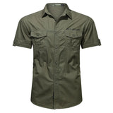 Ceekoo  -  Trendy Solid Color Men's Casual Short Sleeve Cotton Shirt With chestPocket, Men's Shirt For Summer, Tops For Men