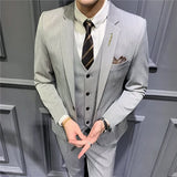 Ceekoo  -  Men's Fashion Boutique Striped Wedding Dress Suit Three Piece Set Male Formal Business Casual Blazers Jacket Vest Pants