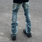 CeekooHigh Street Retro Ink Splash Patchwork Ripped Jeans Flare Pants Men and Women Straight Casual Oversized Loose Denim Trousers