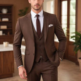 Ceekoo  -  Dark Brown Suits for Men Fashion Single Breasted Solid Male Suit Fashion Business Casual Formal Wedding Party Tuxedo 3 Piece