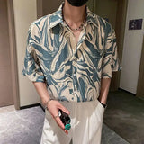 Ceekoo  Japanese Summer Ice Silk Flower Shirt for Men Short Sleeve Loose Casual Harajuku Oversized New Thin Hawaiian Shirt Men