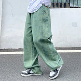 Ceekoo Harajuku Style Straight Jeans Men's Y2k Streetwear Trend Green Purple Trousers Casual Baggy Wide Leg Jeans Denim Pants