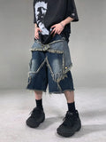 ceekoo American new style retro star patch tassel men denim shorts loose casual hip-hop street couple pants sweatpants