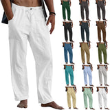 Ceekoo Men's Casual Trousers Home Pants 2024 New Man Cotton Linen Large Size white Straight trousers Solid Beach black Fitness Pants