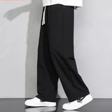  Ceekoo Autumn Winter New Fleece Versatile Casual Pants Men Korean Solid Elastic Waist Drawstring Pockets Straight Loose Sports Trousers