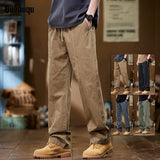 Ceekoo  New Men's Cargo Pants 100% Cotton Solid Color Work Wear Casual Pant Wide Korean Jogger Trousers Male