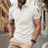 Ceekoo summer new men's casual fashion lapel button Waffle arm zipper true pocket solid color sports breathable POLO shirt short sleeve