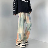 Ceekoo New Fashion Graffiti Tie-dye Jeans Hip Hop Rock Loose Straight Trousers for Men and Women Retro Harajuku Streetwear Pants