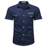 Ceekoo  -  Trendy Solid Color Men's Casual Short Sleeve Cotton Shirt With chestPocket, Men's Shirt For Summer, Tops For Men