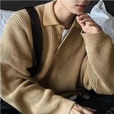 Ceekoo  -  fall outfits men Autumn/Winter Sweater Men Loose Trendy Hong Kong Style Versatile Long Sleeve Solid Color Collar Knitted Top Coat