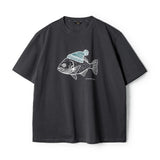 Ceekoo  -  Retro Deep Sea Fish Flocked Print T-shirt Animal Pattern Round Neck Short-sleeved Tops for Men's Summer Tee