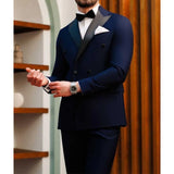 Ceekoo  -  Fashion Peak Lapel Double Breasted Suits for Men Chic Casual Formal Business Wedding Tuxedo 2 Piece Men Suit Slim Blazer Pants