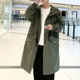 Ceekoo  Long Trench Coat Jacket Men Autumn Spring Black Hip Hop Japanese Coats Streetwear Male Hooded Army Green Khaki Casual Jackets