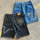 Ceekoo  -  Summer Retro Denim Shorts Y2K Men Women Fashion Loose Bounty Dragon Pattern Gothic Hip Hop Shorts Street Wear