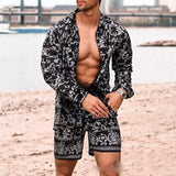 Ceekoo  -  Summer Newest Men 2 Piece Suit Clothing Long-sleeved Printed Shirts Top With Casual Shorts Fashion Male  Beach Wear Loose Outfit