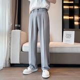 Ceekoo  -  Black Gray White Suit Pants Men Slim Fashion Social Mens Dress Pants Korean Casual Straight Pants Mens Office Formal Trousers