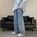 Ceekoo Blue White Black Baggy Jeans Men Fashion Casual Wide Leg Jeans Men Streetwear Loose Hip Hop Straight Denim Pants Mens Trousers