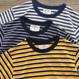 Ceekoo Summer New Japanese Retro Short Sleeve Striped T-shirt Men's Fashion 100% Cotton Round Neck Washed Old Heavyweight Tops