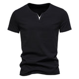 Ceekoo 100% Cotton Men T-shirt V-neck Fashion Design Slim Fit Soild T-shirts Male Tops Tees Short Sleeve T Shirt For Men