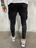 Ceekoo Fashion Mens Stretchy Skinny Jeans Male Casual Streetwear Jogger Pants Jeans High Street Multiple Pockets Slim Fit Denim Pants