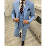 Ceekoo  -  New Wedding Men Suits Solid Color Peaked Lapel Business Casual Formal Costume Homme Slim Fit 3 Pcs Set Jacket Vest Pants