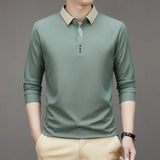 Ceekoo Men Clothing Men's Long Sleeve Turn-down Collar Waffle T-shirt Business Casual Contrast Line Polo Shirt