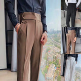 Ceekoo  -  Fashion Slim Fit Pencil Pants Naples Suit Pant For Men High Waist Button  Business Casual Straight Trousers Korean Cropped Pants