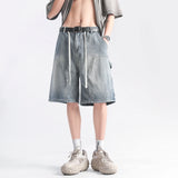 Ceekoo Patchwork Straight Casual Cargo Shorts Men Summer New Wide Leg Hip-hop Fashion Drawstring Youth Streetwear Denim Shorts