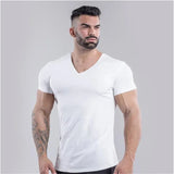 Ceekoo  Summer Cotton T-shirt Men V-neck Fashion Design Slim Fit Soild Sports T-shirts Male Tops Tees Short Sleeve T Shirt For Men