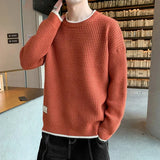 Ceekoo  -  Warm Loose Round Neck Pullovers Sweater Autumn Winter Thicken Solid Men Knitted Sweater Patch Designs Plaid Casual Male Sweater