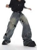  Ceekoo  Wide Leg Jeans Pants Men Streetwear Baggy Distressed Denim Trousers Male Oversize Hollow Out Casual Korean Hip Hop