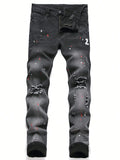 Ceekoo Men Black Skinny Denim Spot Jeans Male Ripped Stretch Fit Jeans Men Slim Trousers Fit Long Jeans Pants Streetwear Casual Jeans