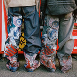  Ceekoo Hip Hop Punk Embroidery Printed Baggy Jeans Y2k Jeans Men Heavy Craftsmanship Retro Style Wide Leg Pants Goth Ripped Jeans Hot