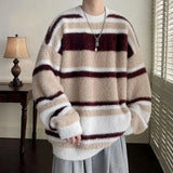 Ceekoo  - Korean Style Autumn Winter Men Women Striped Knit Round Neck Sweater Pullovers Couple Casual Y2k Knitwear Top Men Winter Clothes