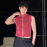 Ceekoo  -  Male Knit Vest Casual Stand Collar Zipper Solid Color Elasticity Men Knitting Sleeveless Top spring New Stylish 9C4960