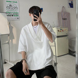 Ceekoo Summer Short Sleeved Shirt Men Oversized Black White Shirt Men Streetwear Korean Loose Pullover Shirt Mens Ice Silk Shirts M-2XL